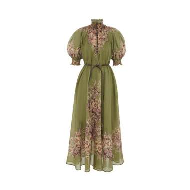 [12.12 Dealcember] Zimmermann Ottie Swing Maxi Dress Khaki Floral 0P Green