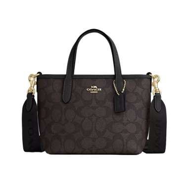 Coach City Mini Handbag In Signature Canvas Walnut/Black Brown