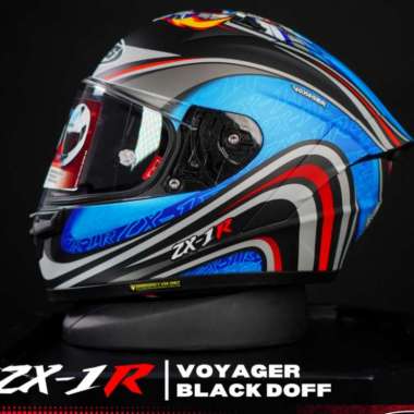 NJS ZX-1R VOYAGER Hitam Gloss/Doff - Helm Full Face S BLACK BLUE
