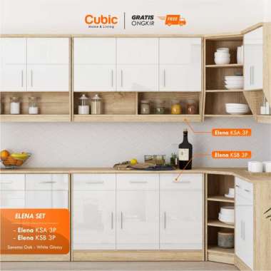 Cubic Kitchen Set / Kitchen Cabinet / ELENA AVE SET 1 3 Pintu-White Black