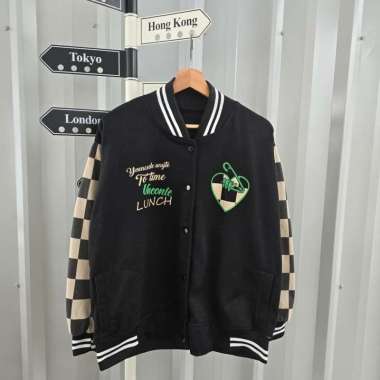 Kiukiu Jaket Lunch Basebal - Jaket Bomber Basball - Jaket Wanita - Jaket Coklat Hitam - Jaket Kekini