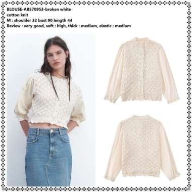 AB570953 Baju Atasan Outer Blouse Rajut Lengan Panjang Wanita Korea Import Broken White Putih Tulang