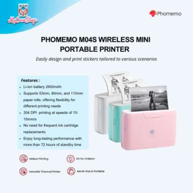 PHOMEMO M04S PORTABLE HANDHELD PRINTER WIRELESS THERMAL 300DPI White