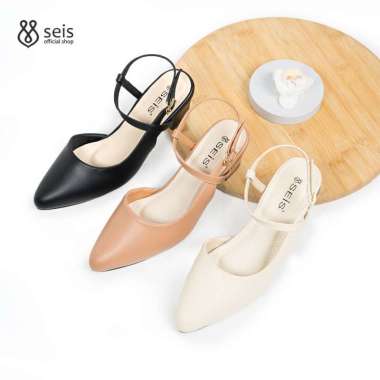 SEIS Lucy Mules Heels Wanita | Slingback Hak 5 cm 36 CREAM