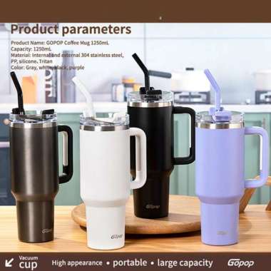 Botol Minum Sedotan / Tumbler Handle / Vacuum Insulated Stainless Steel / Coffee Mug Vacuum Flask Bl