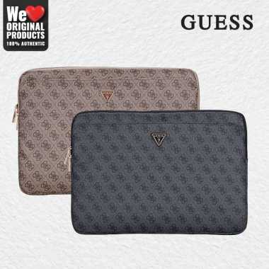 Computer Sleeve 16" Tas Laptop GUESS 4G Zipper Pocket Triangle Brown
