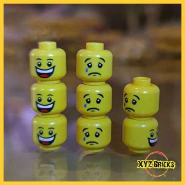 LEGO PARTS 6123714 - Head Yellow Dual Sided Black Convex Eyebrows Upper Eyelids Sad Frown / Huge Ope