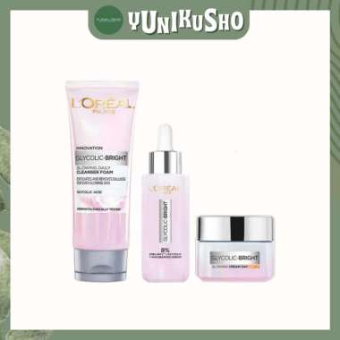 LOREAL PARIS Glycolic Bright Skincare Series - Cleanser Foam - Brightening Serum - Day Cream Glycoli