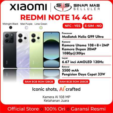 Xiaomi Redmi Note 14 (8/128 | 8/256GB) Garansi Resmi RAM 8 ROM 256GB Midnight Black