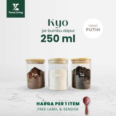 TAMA LIVING Kyo Jar Bumbu Dapur Gula Kopi Teh 250 ml Label Putih Tempat Bumbu Toples Bumbu Dapur Jar