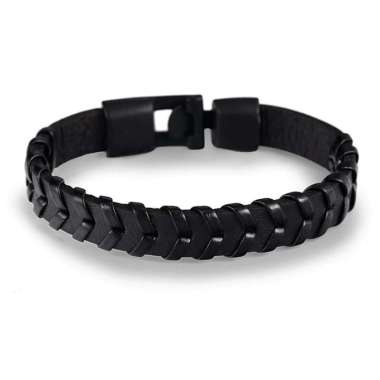 RORIC PU LEATHER BRACELET gelang tali gelang pria gelang kulit + FREE BREWYN POUCH BLACK