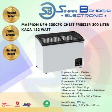 MASPION UFH-300CFK CHEST FREEZER 300 LITER KACA 152 WATT (NEW) (KHUSUS BANDUNG)