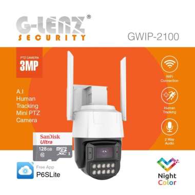 TECHNO GLENZ SECURITY PTZ IP CAMERA WIFI 3MP OUTDOOR NIGHT COLOR (GWIP-2100) MICROSD 128GB