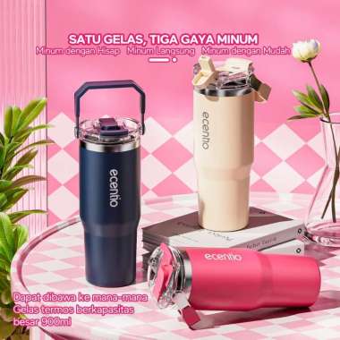 ecentio double-layered stainless steel cup with handle 900ML White