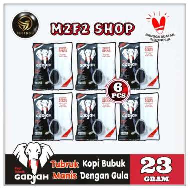 Kopi Tubruk Gadjah Manis | Kopi Hitam Bubuk + Gula Terpisah Sachet - 23 gr (Kemasan 6 Pcs)