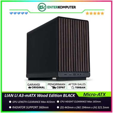 LIAN LI A3-mATX Wood Edition BLACK - Steel Mesh Panels with Sophisticated Black Walnut Trim - Stylis