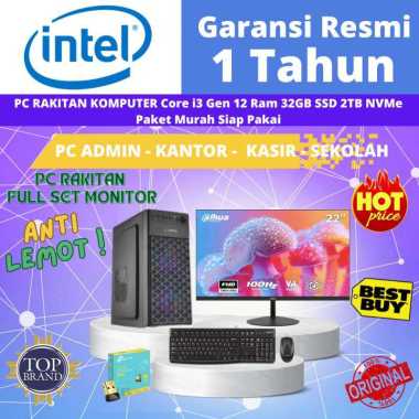 PC Rakitan CPU Komputer Rakitan Gen 12 Core i3-12100 Ram 32GB 2TB SSD Fullset Monitor Siap Pakai i3-