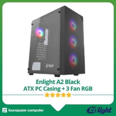 Enlight A2 Black ATX + 3 Fan RGB CPU PC Case Casing Komputer
