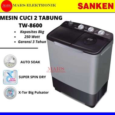 MESIN CUCI SANKEN TW-8900BK / TW-8600 - 8KG - 2 TABUNG - TW 8900 / TW 8600 - READY