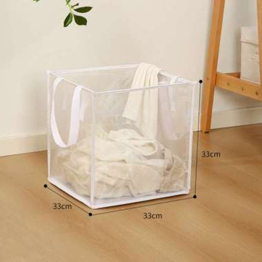 Keranjang Laundry Bag Tempat Baju Pakaian Kotor Tas Cucian Laundry Basket Lipat Serbaguna Putih-1 Ti