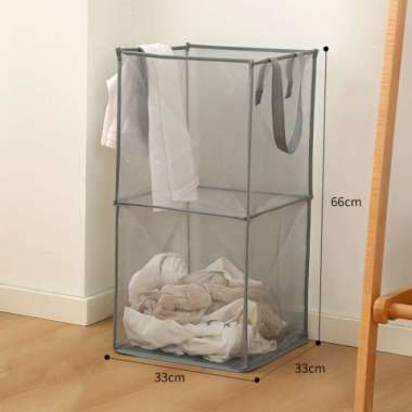 Keranjang Laundry Bag Tempat Baju Pakaian Kotor Tas Cucian Laundry Basket Lipat Serbaguna Grey-2 Tin