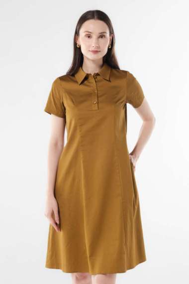 MINIMAL - Harriette - Dress Katun Lengan Pendek - Brown M Brown