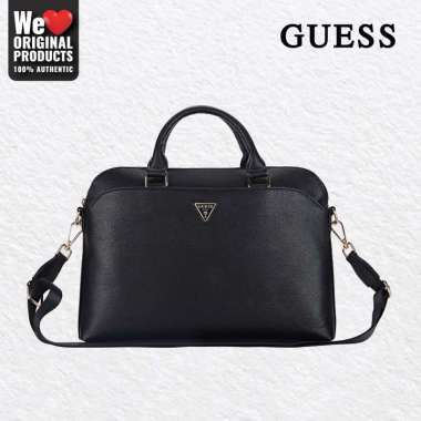 Tas Selempang Computer 15" GUESS PU Zipper Pocket And Triangle Logo Black
