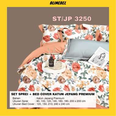 Set Sprei + Bedcover Katun Jepang PREMIUM + Sarbal + Sargul Varian Kj2 ST/JP 3235 140x200+120x240