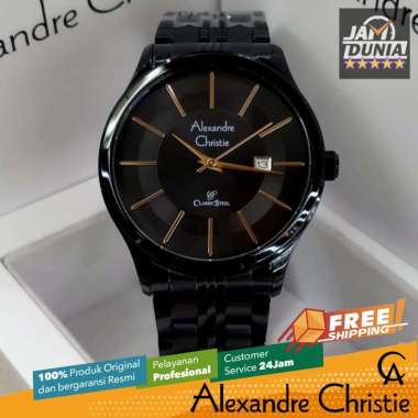 JAM TANGAN PRIA ALEXANDRE CHRISTIE ANALOG ORIGINAL STAINLES CLASSIC STEEL BLACK DIAL ROSE GOLD 8348