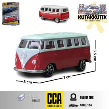 Mainan Mobil Van Bus Diecast CCA Volkswagen T1 Merah Putih Skala 1:56