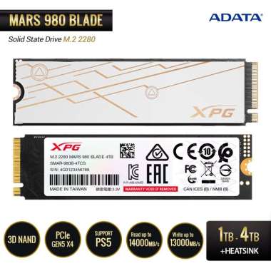 ADATA XPG SSD Mars 980 Blade PCIe Gen5 x4 M.2 2280 1TB / 2TB / 4TB 1TB