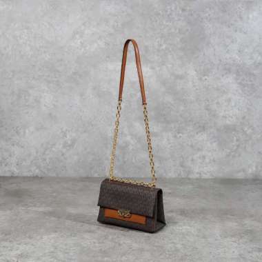 Tas MICHAEL KORS MK CECE MONOGRAM BROWN GHW CHAIN FLAP SHOULDER BAG 100% ORIGINAL 23X10X13CM