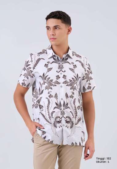 MANZONE - Kemeja Batik Lengan Pendek Pria Panembahan Modern Fit - Beige Beige S