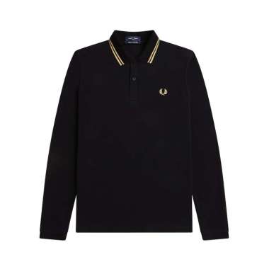 Fred Perry Twin Tipped Long Sleeved Polo Shirt Black/Champagne 44 Black