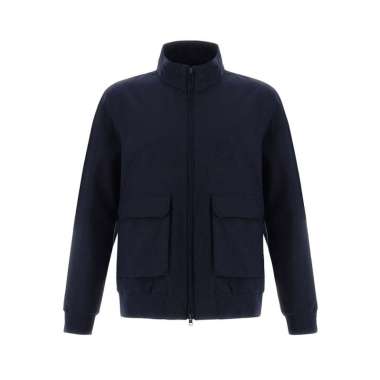 Herno Wool Storm Layered Zipped Bomber Jacket Blue 50 Blue