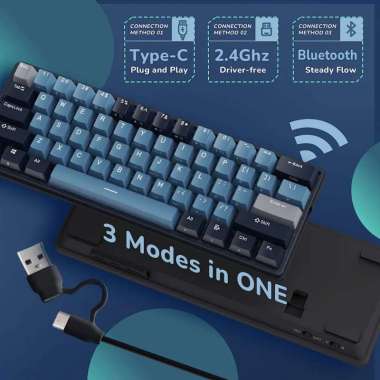 Royal Kludge RK61 Plus Wireless Mechanical Keyboard Gaming RGB Hotswappable Programmable Indigo