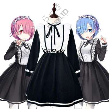 KOSTUM RE ZERO RAM REM MAID APRON PER COSPLAY ANIME XXL