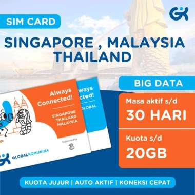 Sim Card Singapura Malaysia Thailand Kuota Besar | Simcard Singapura Global Komunika 10 Hari 10GB