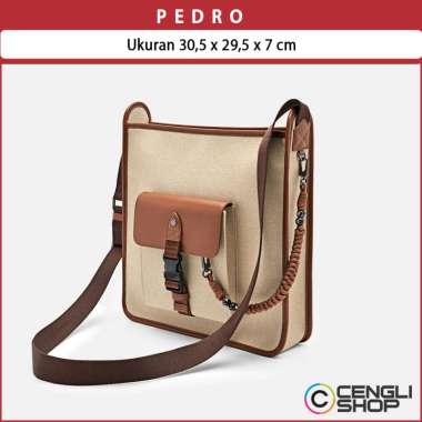 TAS SELEMPANG PRIA PEDRO ORIGINAL MESSENGER SLING BAG BRANDED COKLAT BEIGE CREAM PM045
