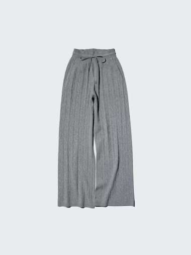 UNIQLO Celana panjang wanita Rajut Cable Washable Knit Pants GRAY S