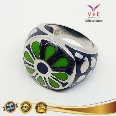 Cincin Titanium Batu Giok Hijau Bulat - VeE Cincin Wanita Pria
