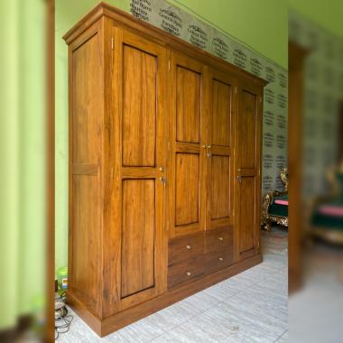 Lemari Pakaian Laci Minimalis Kayu Jati Almari 4 Pintu Mebel Jepara
