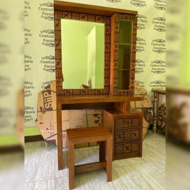 Meja Rias Minimalis Kayu Jati Kursi Cermin Laci Rak Ukir Kaca Jepara