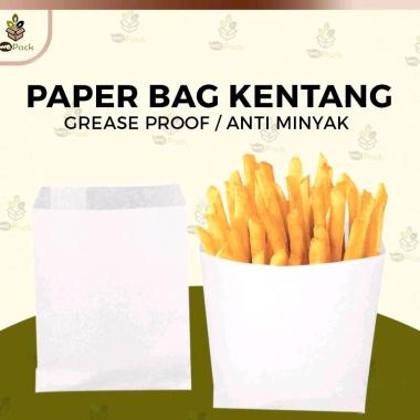 Paper bag / kantong kertas putih KENTANG GORENG french fries donut donat