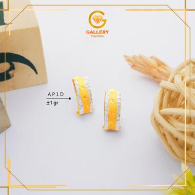 ANTING KLIP EMAS ASLI 6K DAN 8K AP 1D ANTING WANITA KLIP PANJANG MODEL WAJIK DENGAN GARIS PUTIH 8K /