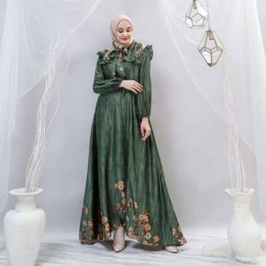 Zatulini Dress - Gamis Terbaru Diora Silk Dress Wanita Lengan Panjang Ruffle Maxidress Kekinian LD 1