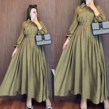 Zoyya Dress Wanita Polo Linen Premium Gamis Terbaru Lengan Balon Panjang Baju Muslim Polos Kekinian 