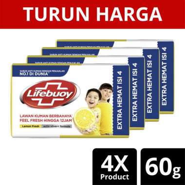 Lifebuoy Sabun Batang Lemon Fresh Isi 4 x 60 g