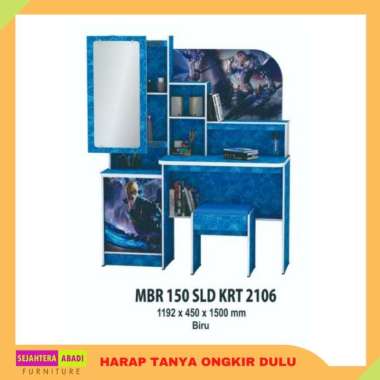 meja belajar plus rak cermin, lemari buku anak karakter kartun MBR21 KRT 2106 Blue