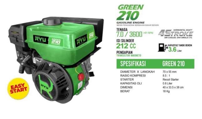 MESIN PENGGERAK/GASOLINE ENGINE GREEN210 - RYU